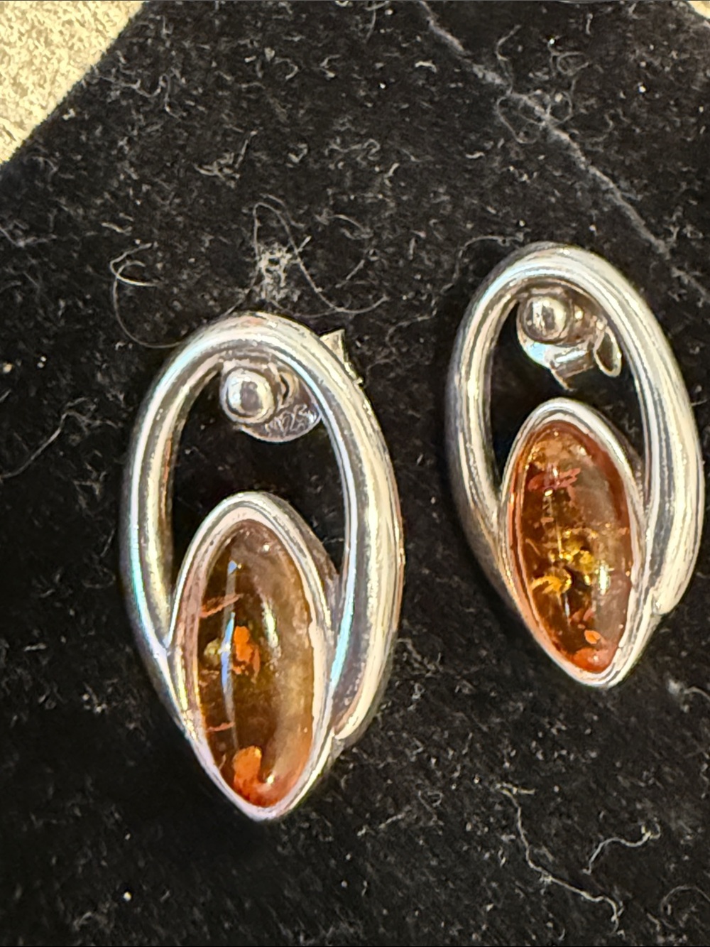 Sterling Silver Amber Drop Stud Earrings - golden Amber